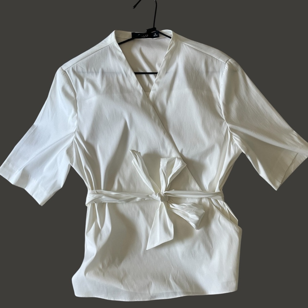 2000s white wrap around blouse